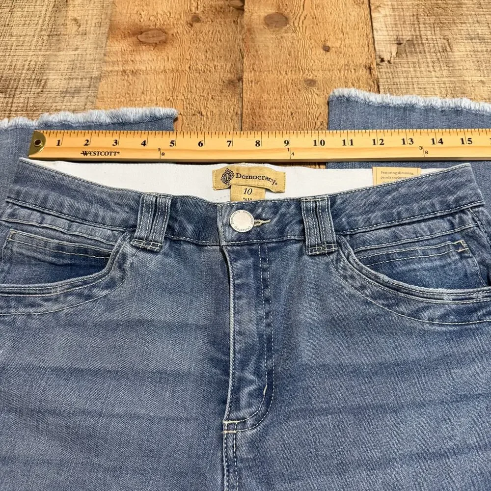 Democracy NEW Med Wash Denim Raw Hem Cropped Jeans Sz 10 Ab Technology Stretch - Picture 3 of 5